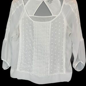 White Blouse w/Sheer Sleeves Pleated Front